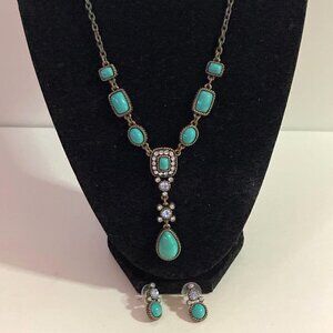 pretty blue faux stone necklace earring set preloved